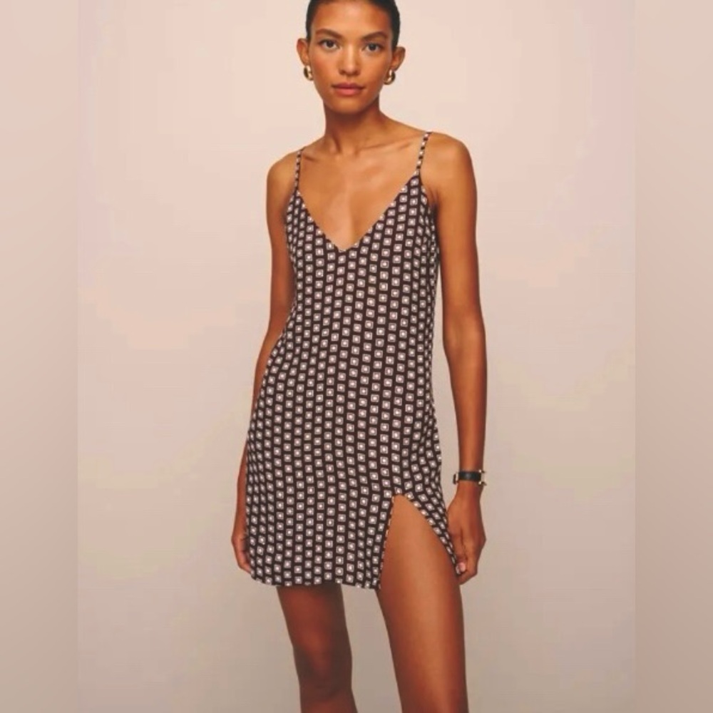 Reformation Black & White Mini Slip Dress